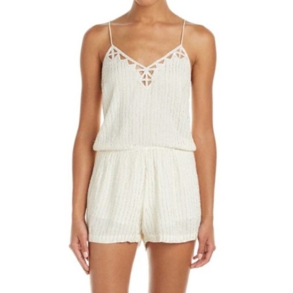 Saylor Shelby Beaded Romper Ivory/Cream Size XS - Picture 2 of 12